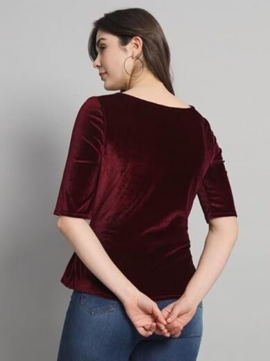 Chicava Party Top for Women with Front Tie Waistband | Shiny Velvet Half Sleeeves Stylish Outfit - Image 6