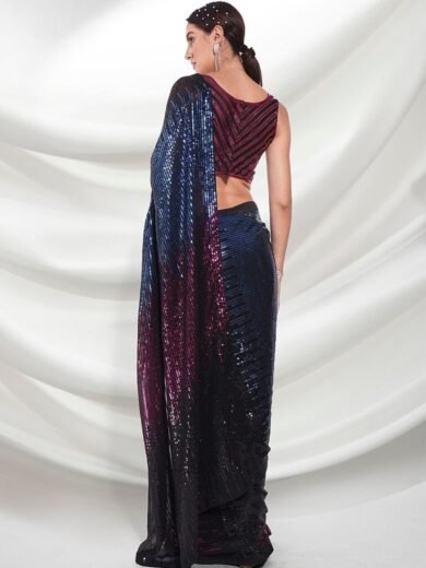 Pink Sequin Embellished Pure Georgette Saree Set - Image 3