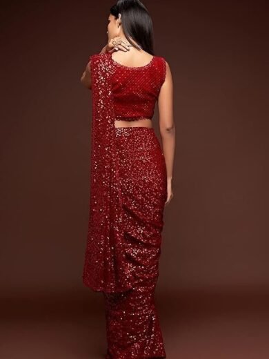 Zeel Clothing Women's Sequins Work Heavy Georgette Saree with Blouse - Image 4