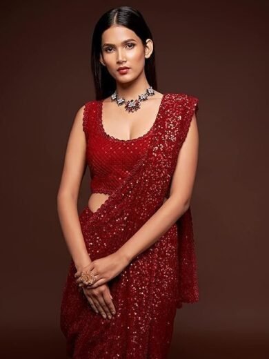 Zeel Clothing Women's Sequins Work Heavy Georgette Saree with Blouse - Image 3