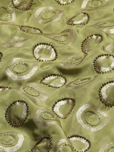 Amla Green Habutai Silk Printed & Embroidered Top - Image 2