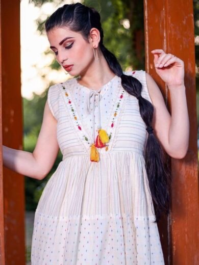 Radiant Off White Color Readymade Cotton Fabric Kurti - Image 2
