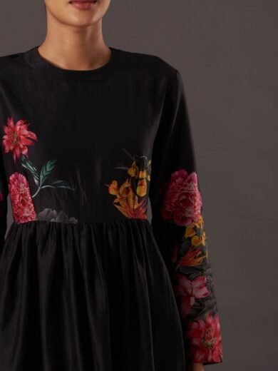 Black Chanderi Digital Printed Dress - Image 4