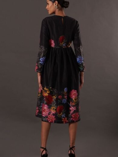 Black Chanderi Digital Printed Dress - Image 3