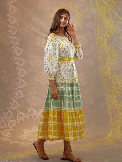 Green and Yellow Adila Dress - Image 3