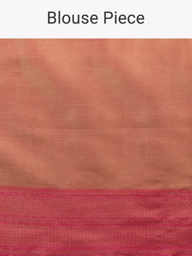 Celery Green Saree In Organza Silk With Golden Brocade Woven Floral Jaal And Magenta Border Design - Image 6