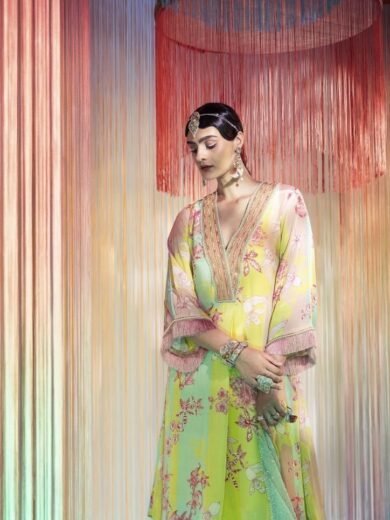 Lime Yellow Orchid Front Pleat Kurta Set - Image 4
