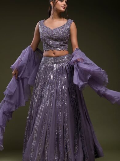 Vintage Violet Sequins Embroidered Georgette Designer Lehenga