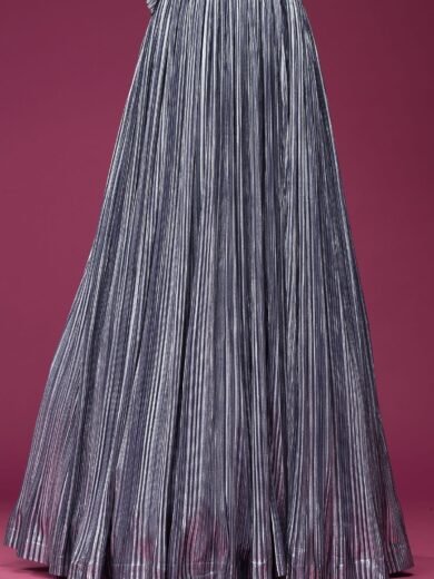 Grey Mirror Embroidered Silk Evening Gown - Image 5