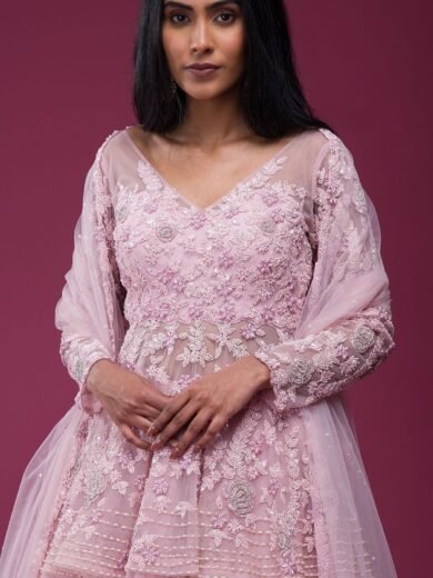 Light Pink Sequins Embroidered Net Designer Lehenga - Image 5