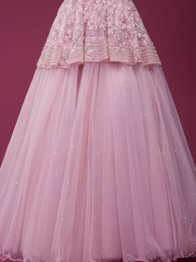 Light Pink Sequins Embroidered Net Designer Lehenga - Image 2