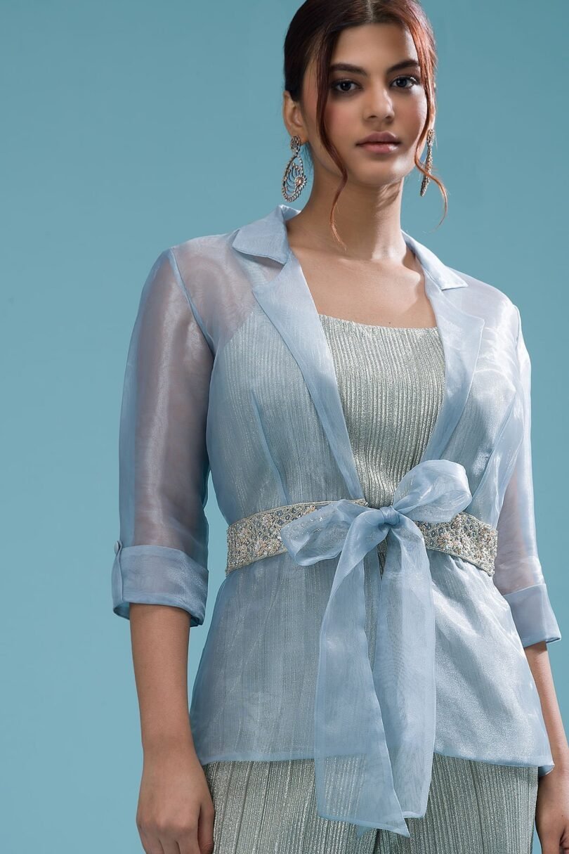 Blue Haze Sequins Embroidered Shimmer Jumpsuit - Image 2