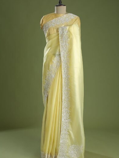 Golden Mist Yellow Sequins Embroidered Tissue Saree