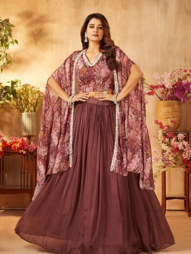 Rose Brown Sequins Embroidered Crepe Party Wear Lehenga