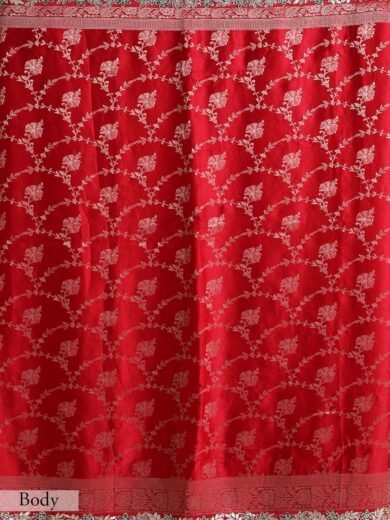 Crimson Red Gota Embroidered Satin Silk Saree - Image 4