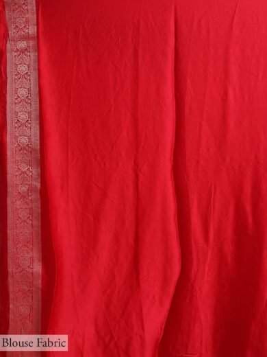 Crimson Red Gota Embroidered Satin Silk Saree - Image 7