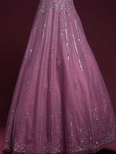 Mauve Stone Embroidered Net Evening Gown - Image 4